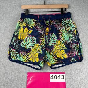 Super Dry Bright Colorful Tropical Print Lined Swim Shorts Pockets Mens Medium